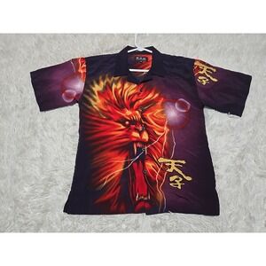 Y2K KAD CLOTHING Dragon/Lion AOP  Button Short Sleeve M SHIRT YOUTH ALL-OVER VTG